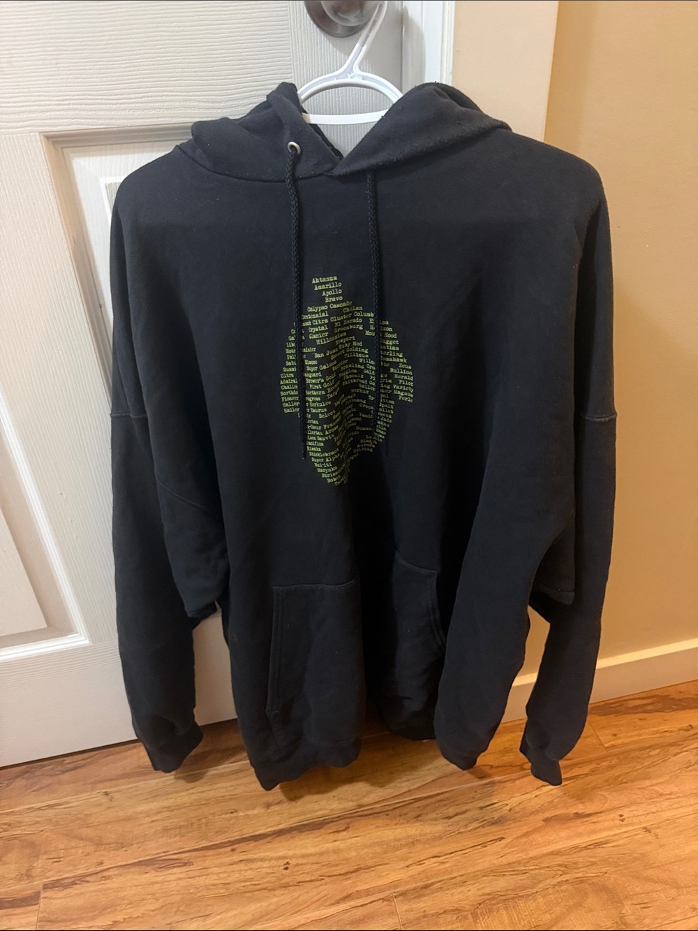 Hanes Black Hoodie with Neon Green Text Graphic